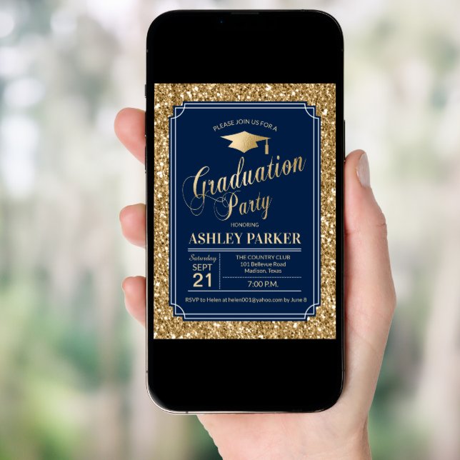 Graduation Party - Gold Navy Blue Invitation (Front Digital)