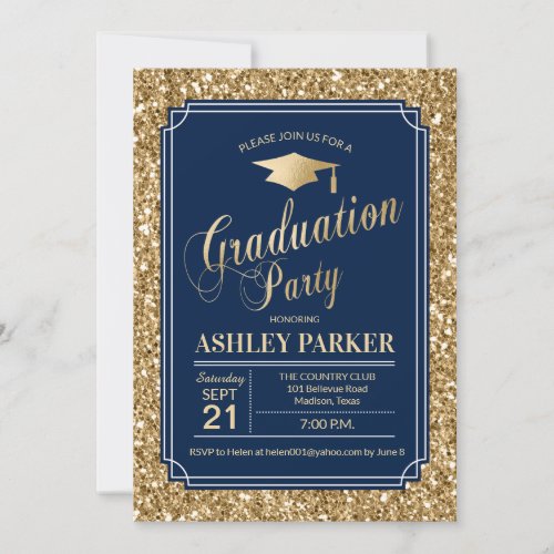 Graduation Party _ Gold Navy Blue Invitation