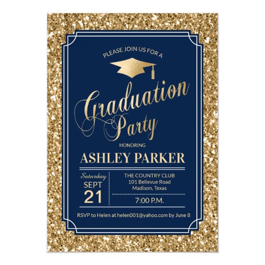 Graduation Party - Gold Navy Blue Invitation | Zazzle.com