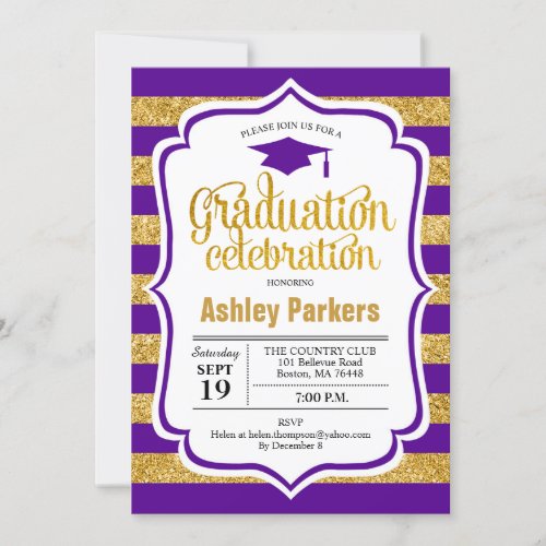 Graduation Party _ Gold Purple Stripes Invitation