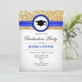 Graduation Party - Gold Royal Blue White Invitation (Standing Front)