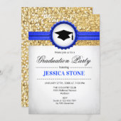 Graduation Party - Gold Royal Blue White Invitation (Front/Back)