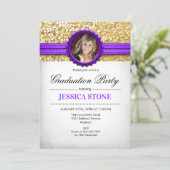 Graduation Party - Gold White Purple - Photo Invitation (Standing Front)
