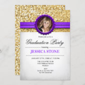 Graduation Party - Gold White Purple - Photo Invitation (Front/Back)