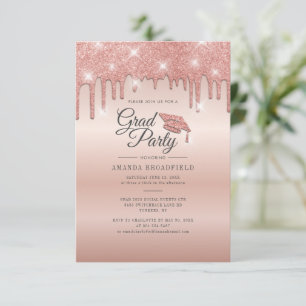 Graduation Party Grad 2022 Rose Gold Glitter Invitation