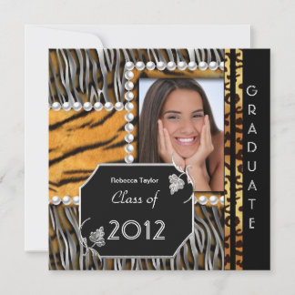 Graduation Party Grad Black Silver Leopard Zebra Invitation