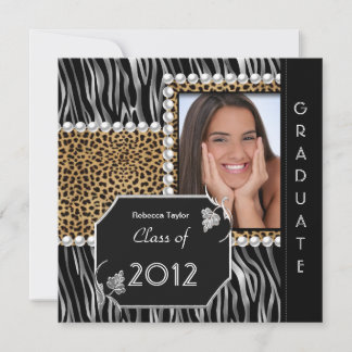 Graduation Party Grad Black White Leopard Zebra Invitation