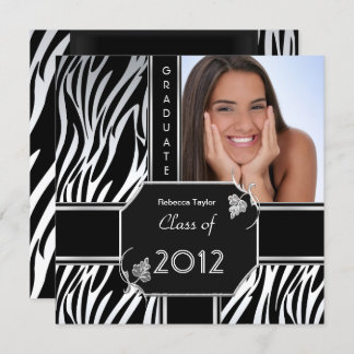 Graduation Party Grad Black White Zebra Animal Invitation