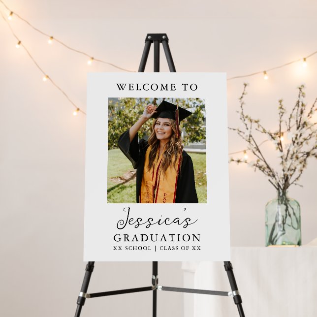 Graduation Party Grad Photo Welcome Black White Foam Board (In Situ (Stand))