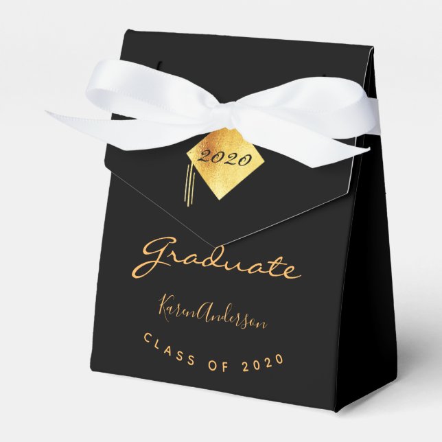 Graduation party graduate black gold 2026 favor boxes (Front Side)