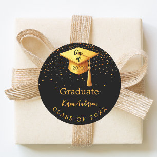Graduation party graduate black gold cap 2026 classic round sticker