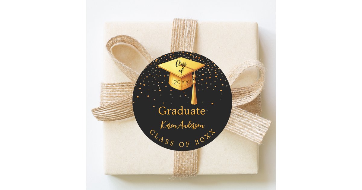 Graduation party graduate black gold cap 2026 classic round sticker ...