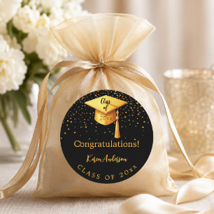 Graduation party graduate black gold cap 2026 classic round sticker