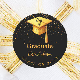 Graduation party graduate black gold cap 2026 classic round sticker
