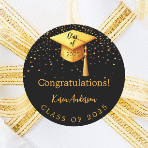 Graduation party graduate black gold cap 2026 classic round sticker