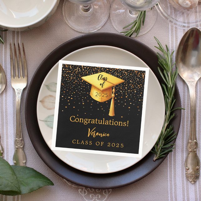 Graduation party graduate black gold cap 2026 napkins (Creator Uploaded)