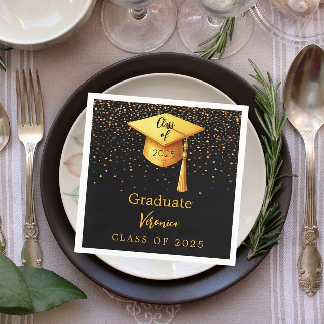 Graduation party graduate black gold cap 2026 napkins (Creator Uploaded)