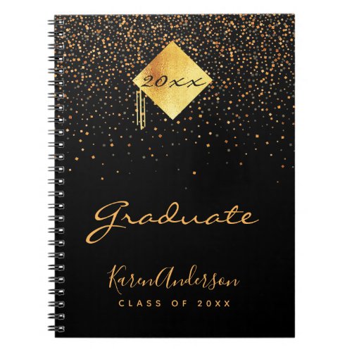 Graduation party graduate black gold confetti notebook