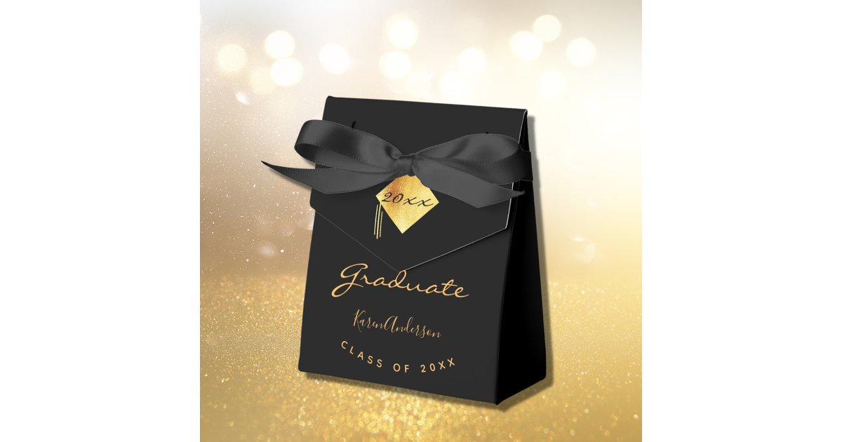 Graduation party graduate black gold favor boxes | Zazzle