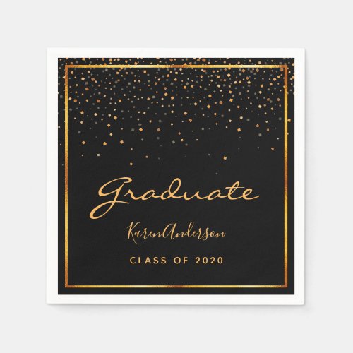 Graduation party graduate black gold napkins