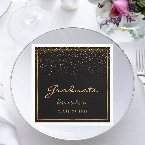 Graduation party graduate black gold napkins