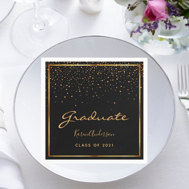 Graduation party graduate black gold napkins (Creator Uploaded)