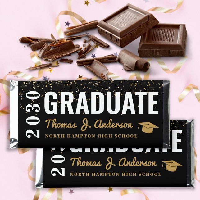 Graduation Party Graduate Black Gold Personalized Hershey Bar Favors (Creator Uploaded)