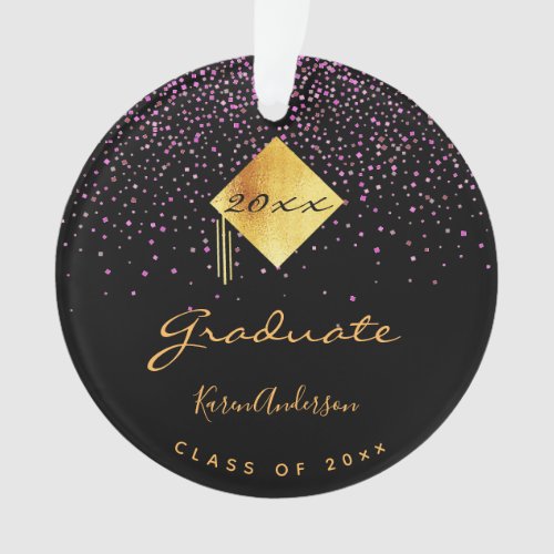 Graduation party graduate black gold purple ornament