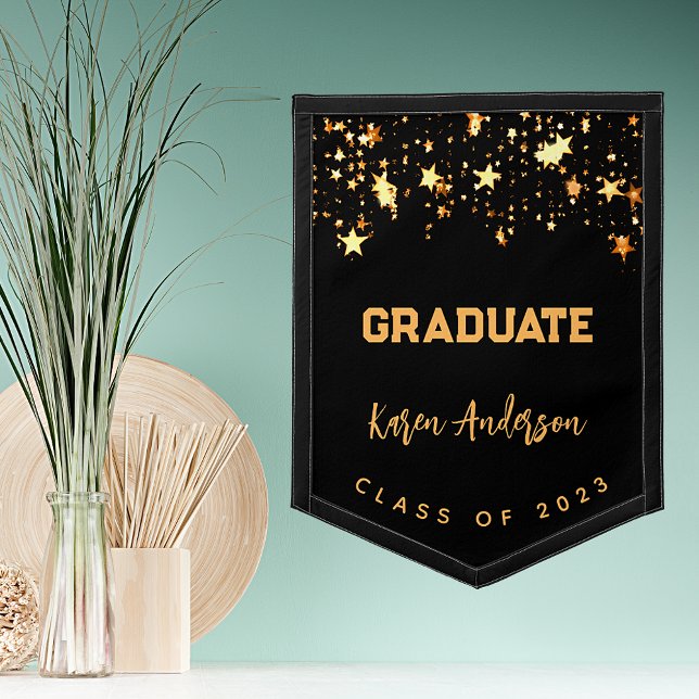 Graduation party graduate black gold stars 2026 pennant (Creator Uploaded)