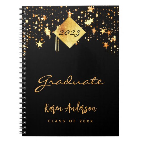 Graduation party graduate black gold stars notebook