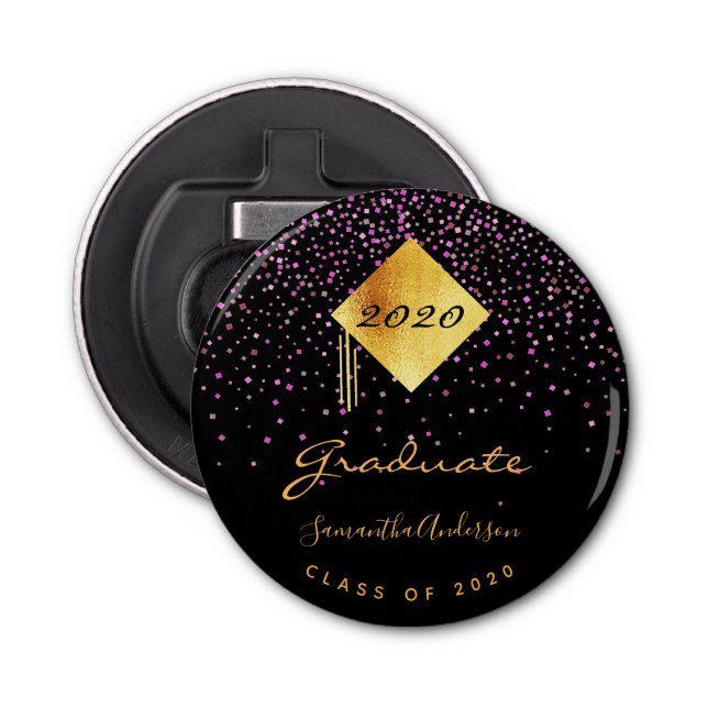Graduation party graduate black purple bottle opener (Front)