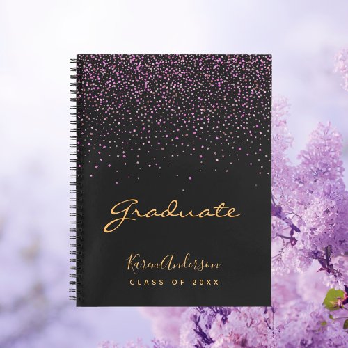 Graduation party graduate black purple notebook