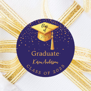 Graduation party graduate blue gold cap 2026 classic round sticker