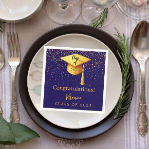 Graduation party graduate blue gold cap 2026 napkins