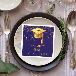 Graduation party graduate blue gold cap 2026 napkins