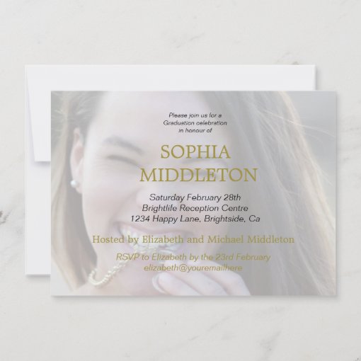 Graduation Party Graduate Photo Modern Gold Invitation | Zazzle