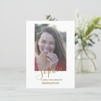 Graduation Party Graduate Photo Modern Gold Invitation | Zazzle