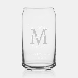 Graduation Party Gray Monogram White Name Can Glass
