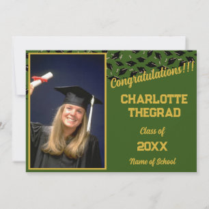 Graduation Party Green and Gold Personalize Photo Invitation