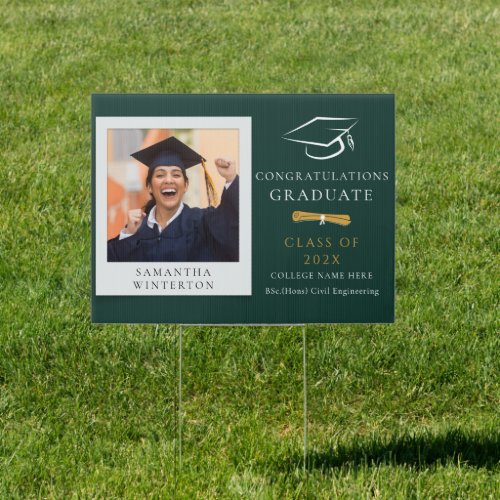 Graduation Party Green and White 2024 Photo Yard Sign