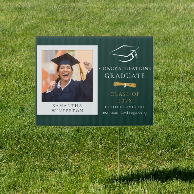 Graduation Party Green and White 2024 Photo Yard Sign (Insitu)