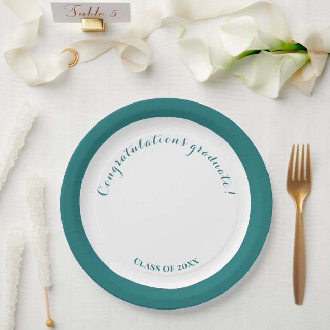 Graduation Party Green and White Simple Paper Plates (Wedding)