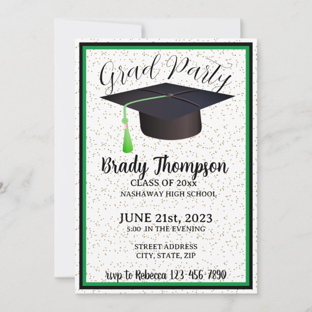 Graduation Party-Green Black School Colors-2 Photo Invitation (Front)