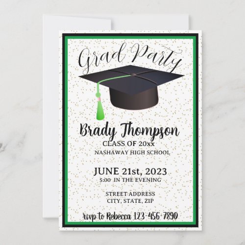 Graduation Party_Green Black School Colors_2 Photo Invitation