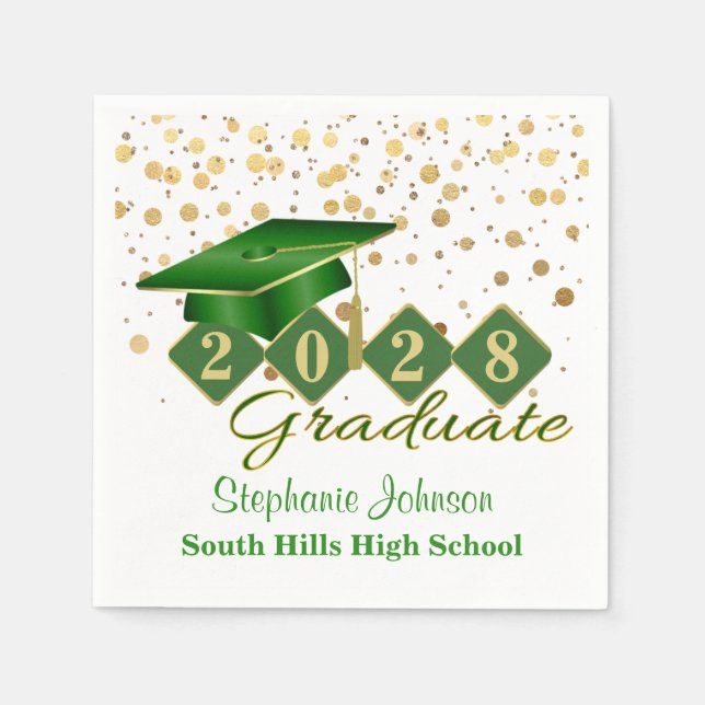 Graduation Party Green & Gold 20XX Napkins (Front)