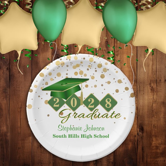 Graduation Party Green & Gold 20XX Paper Plates (Graduation Party Green & Gold  Paper Plates)