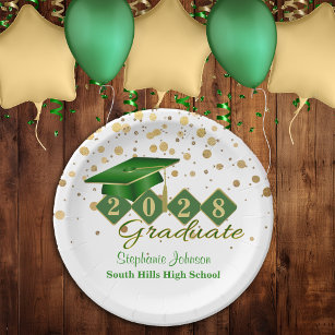 Graduation Party Green & Gold 20XX Paper Plates