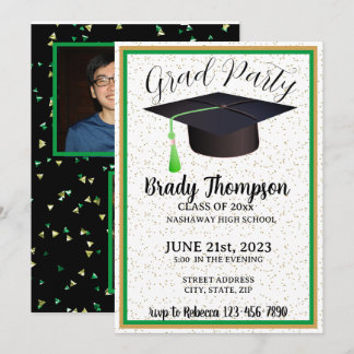 GRADUATION Party-GREEN & GOLD-2 PHOTO Invitation