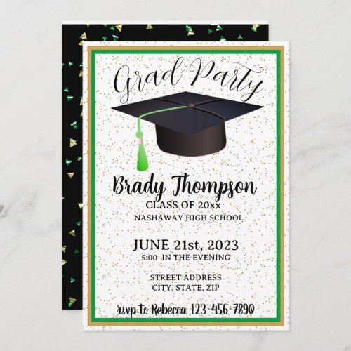 GRADUATION Party_GREEN  GOLD_2 PHOTO Invitation