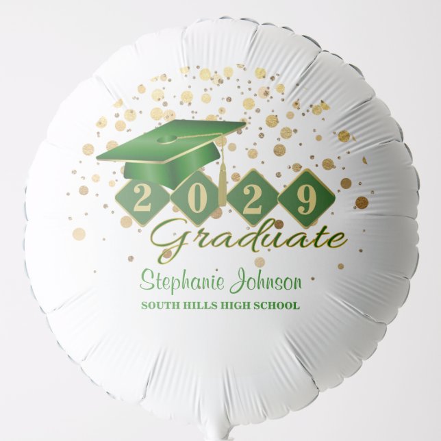 Graduation Party Green & Gold Balloon (Front)